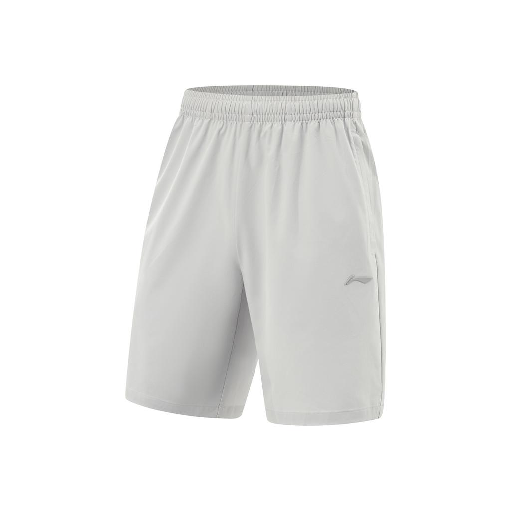 Li Ning Fitness Series Solid Color Mid Waist Drawstring Quick Dry Straight Leg Sports Shorts Men Shorts Light-Gray AKSV111-10