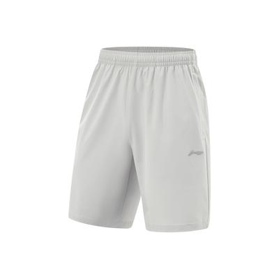 Li Ning Fitness Series Solid Color Mid Waist Drawstring Quick Dry Straight Leg Sports Shorts Men Shorts Light-Gray AKSV111-10