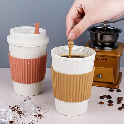 1/2/4PCS Thickened Coffee Cup with Lid Coffee Straw Cup Wheat Straw Simple Milk Cup Thickened Sailor Cup Suitable for Friends