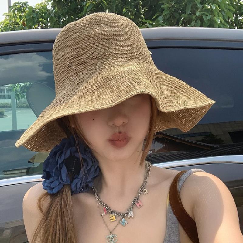 Women's Wide Brim Straw Hat 2026 Summer New Style Foldable Sun Protection Sun Hat for Travel Beach Fisherman Cap