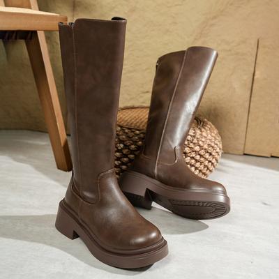 Women's New Knee-high Boots Fashion Thick-soled Casual Party Leather Waterproof Gothic Motorcycle Women's Boots Botas De Mujer