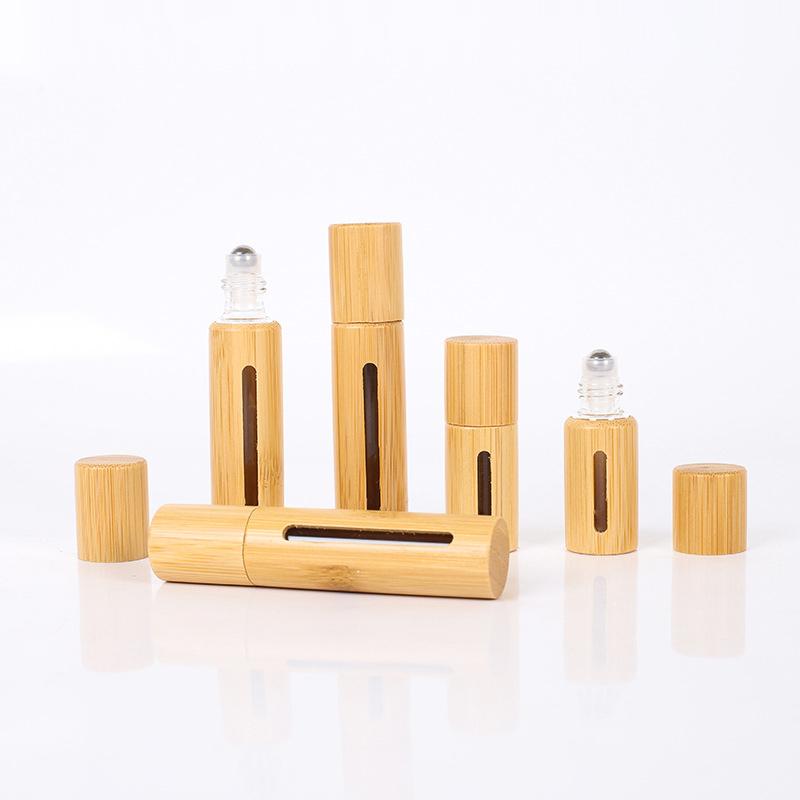 1Pcs Bamboo Roll On Bottle 3/5/10Ml Wood Roller Bottle Essential Oil Lip Gloss Refillable Tube Empty Jar Glass Perfume Bottle