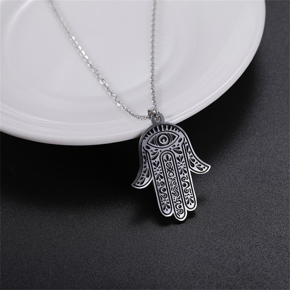 Vintage Hamsa Hand of Fatima Pendant Necklace Stainless Steel Turkish Evil Eye Necklaces Spirit Lucky Jewelry for Man