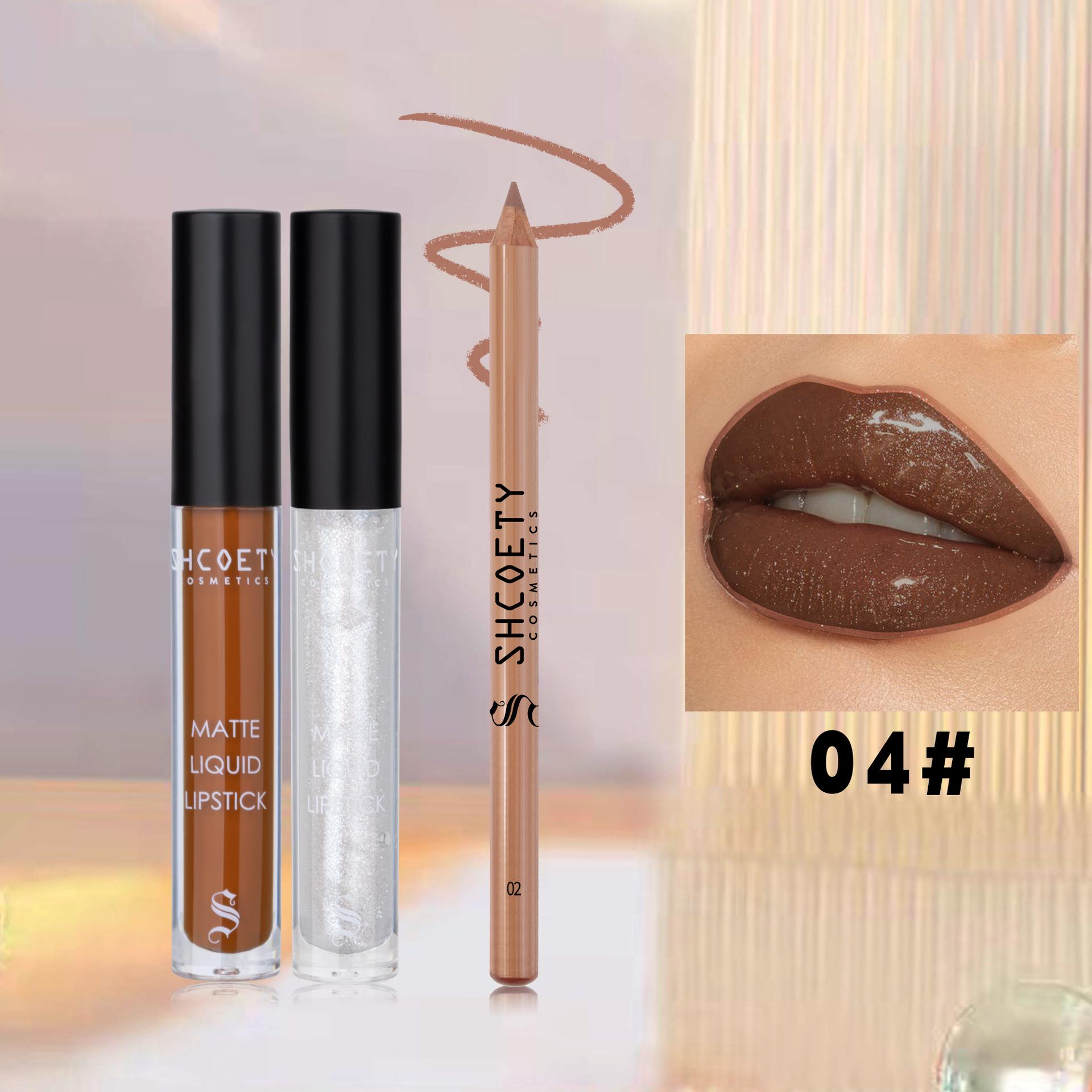 

SHCOETY Набор помад для трансграничной торговли: Перламутровый, Мерцающий, Матовый, Водостойкий, Нелипкий Блеск и Глазурь для Губ с Карандашом для Губ 0.8g lipstick + 4.5ml lip gloss * 2