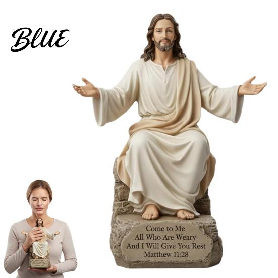 Chrześcijańska Rzeźba Wiary Jezus z Otwartymi Ramionami Błogosławieństwo Statua z Podstawką Werset Biblijny Żywica Nowoczesna Figurka Religijna Inspirująca na Biurko Kominek