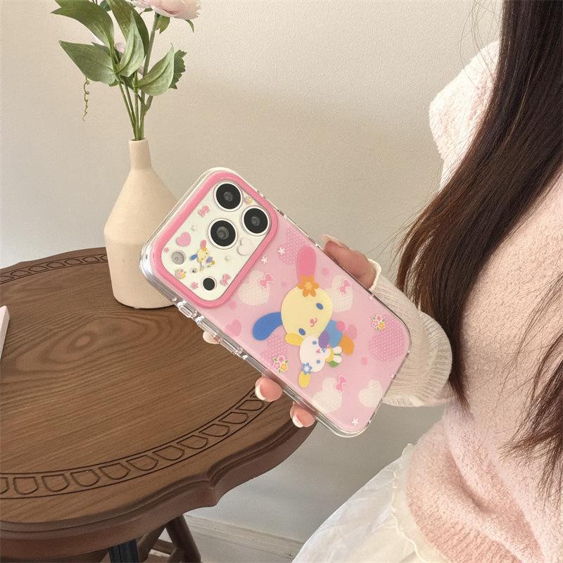 Pink Heart Rainbow Rabbit Stand for iPhone 17/16 Pro Max/15 Pro Case