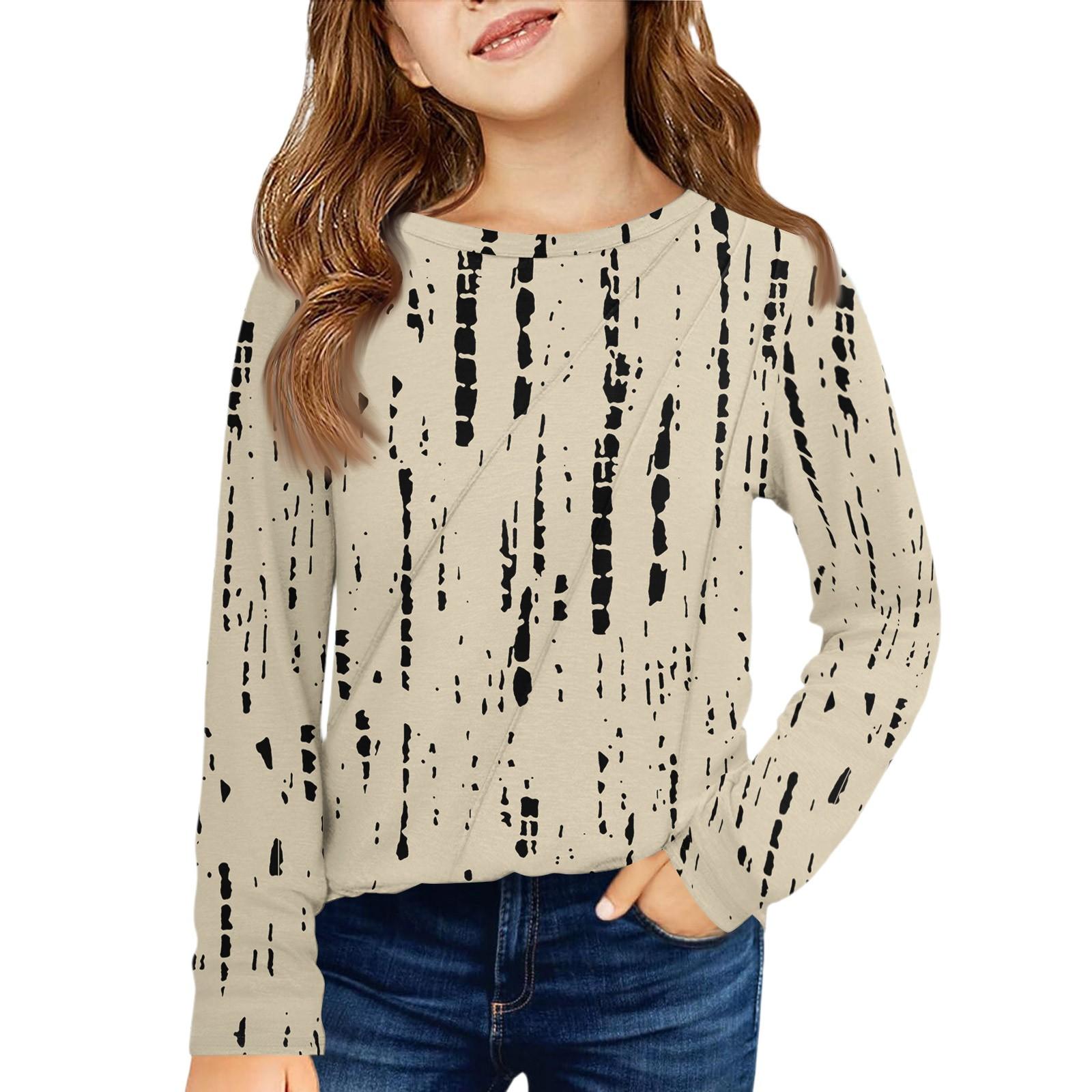 

Девичья футболка с длинным рукавом - Плиссированный круглый вырез, повседневный топ 110 бежевый