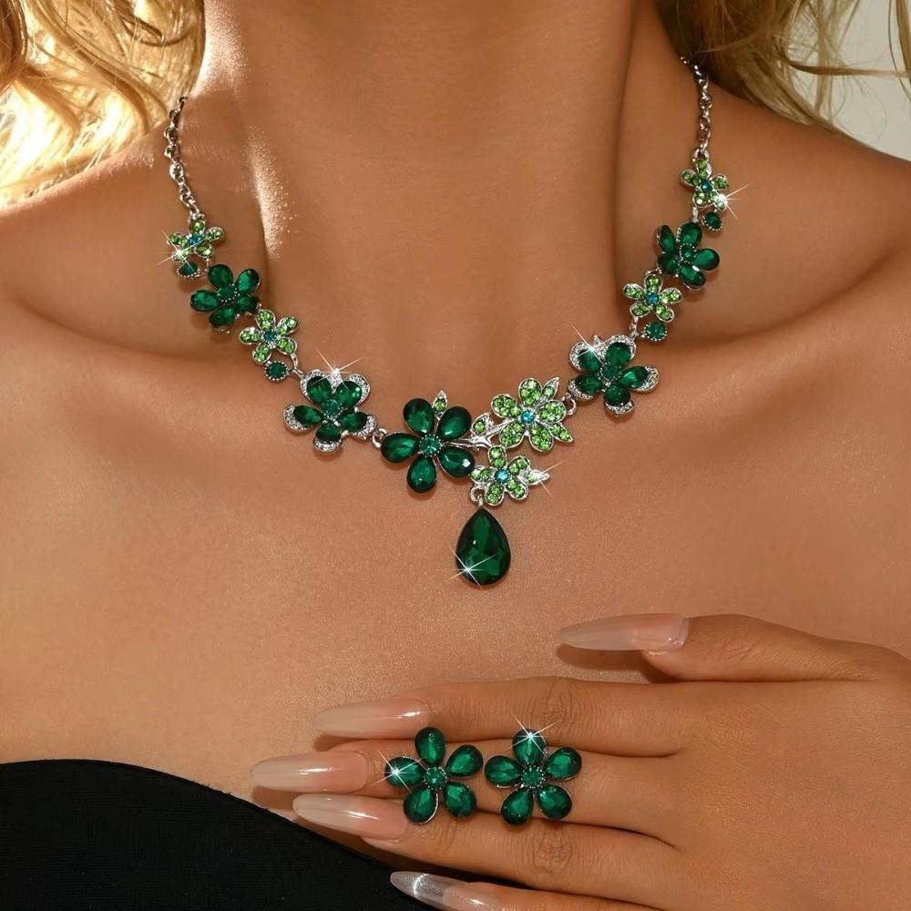 Exquisite Necklace Earrings Set Crystal Flowers Women Jewelry Set Flower Pendant Necklace  Women