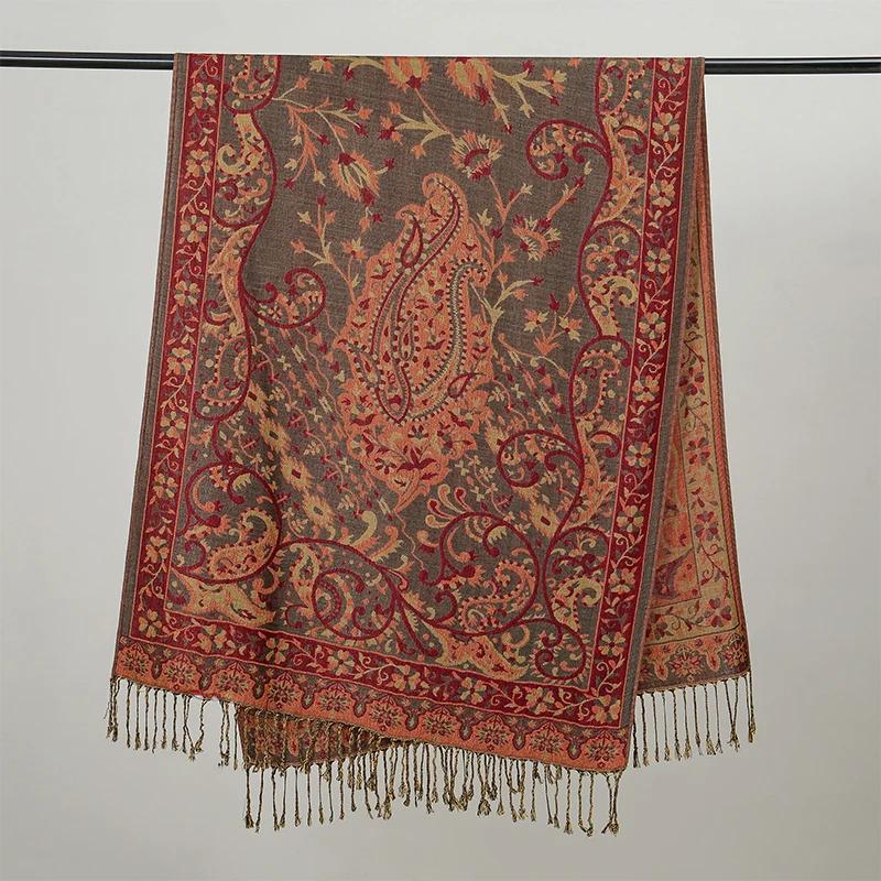 Bohemia Ethnic Style Women Scarf Retro Jacquard Thick Cashmere Tassel Shawl Winter Warm Muslim Hijab Wrap Pashmina
