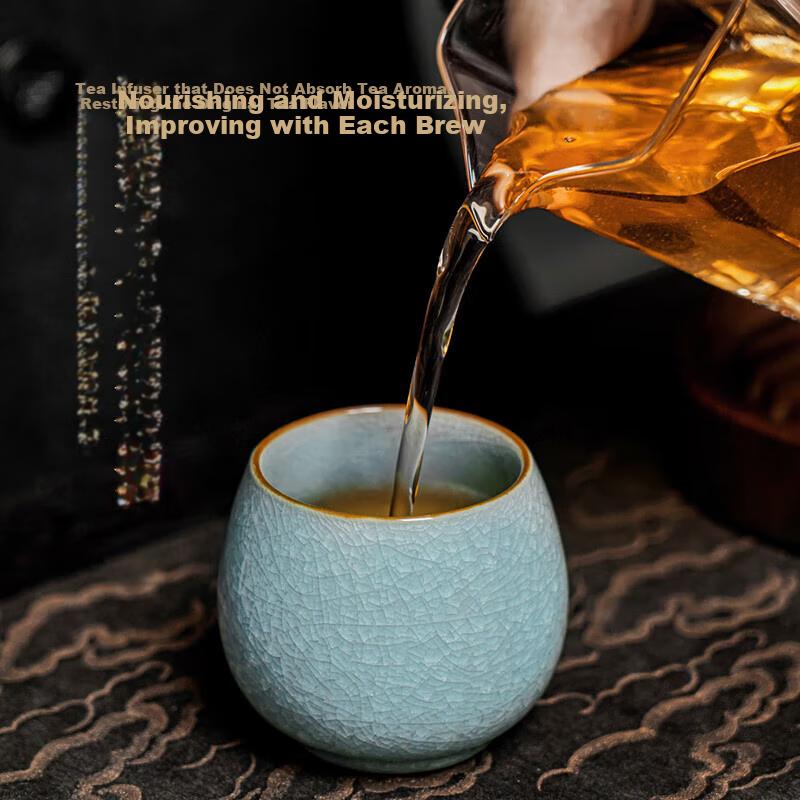 Qixuanyuan Ru Kiln Ice Flower Tea Cup, Master Cup, Drinking Cup, Ceramic Ice Crack Pattern Kung Fu Tea Cup, Pair of Cups, Gift, Holiday Present