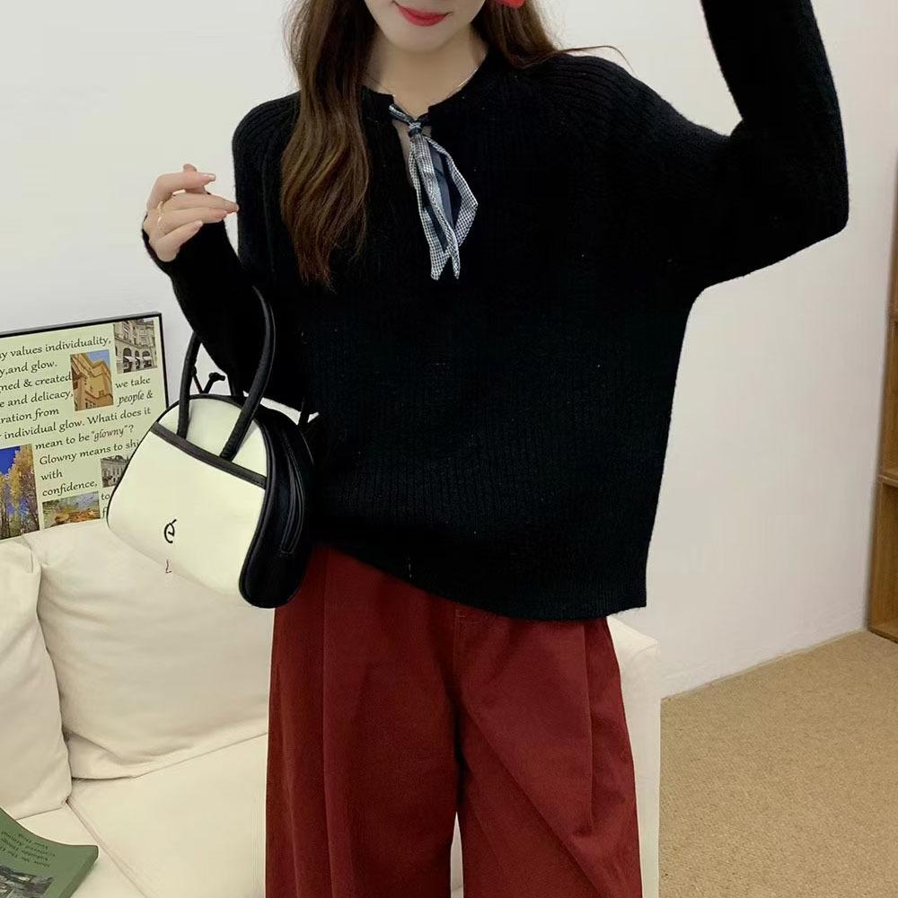 

Дизайн осень-зима, женский пуловер, свитер с лентой-галстуком-бабочкой, с круглым вырезом, нежный, модный, универсальный вязаный свитер для женщин One size