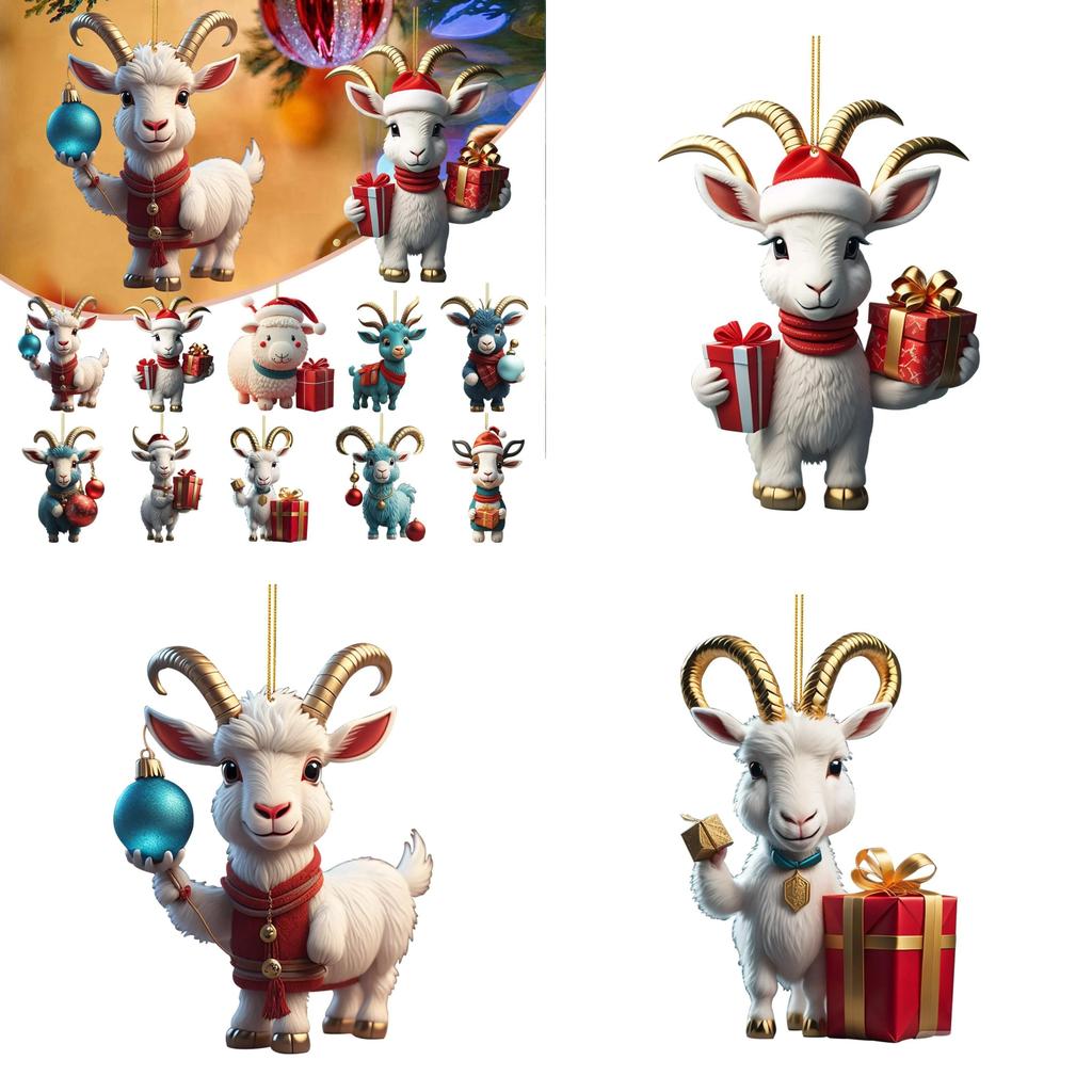 Niedlicher Acryl Cartoon Ziege Weihnachtsauto Anhänger Charmante Feiertagsdeko Geschenk