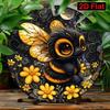 HOLIDAYARTS Round Metal Sign Bee Honey Flower Farmhouse Wall Decor, 2D Aluminum Art for Kitchen Office Cafe, Rustic