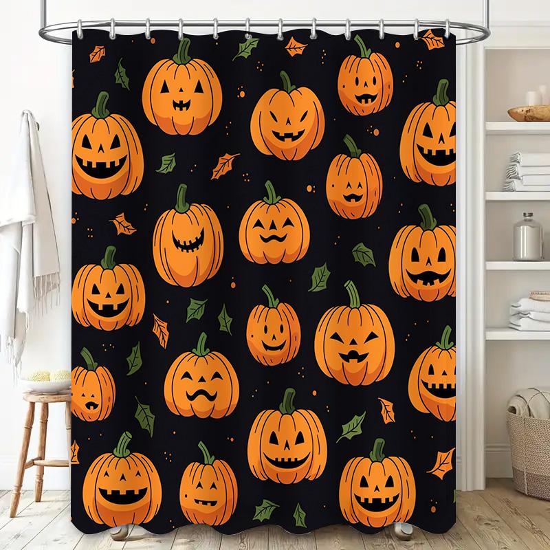 Halloween Pumpkin Print Shower Curtain Decorative Bathroom Fabric Waterproof Home Textile Supplies Orange Colorful Jack O Lanter