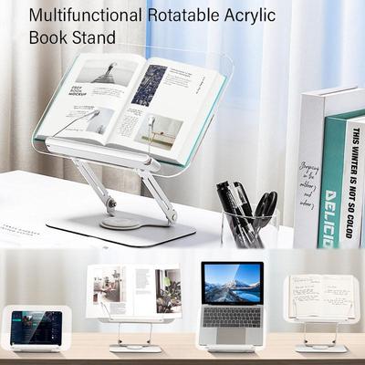 Multifunctional Rotatable Acrylic Book Stand Elastic Page Clips Foldable Desktop Riser Stand Adjustable Book Holder