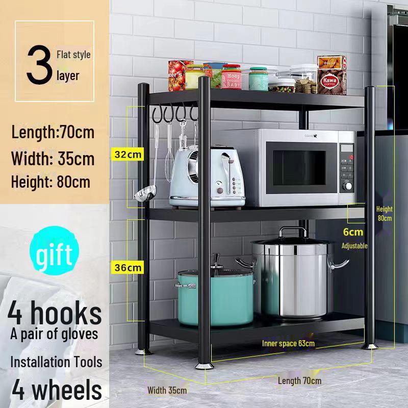 Multi-Layer Kitchen Floor Rack: Multi-Function Microwave and Cookware Storage (Non-Stainless Steel)