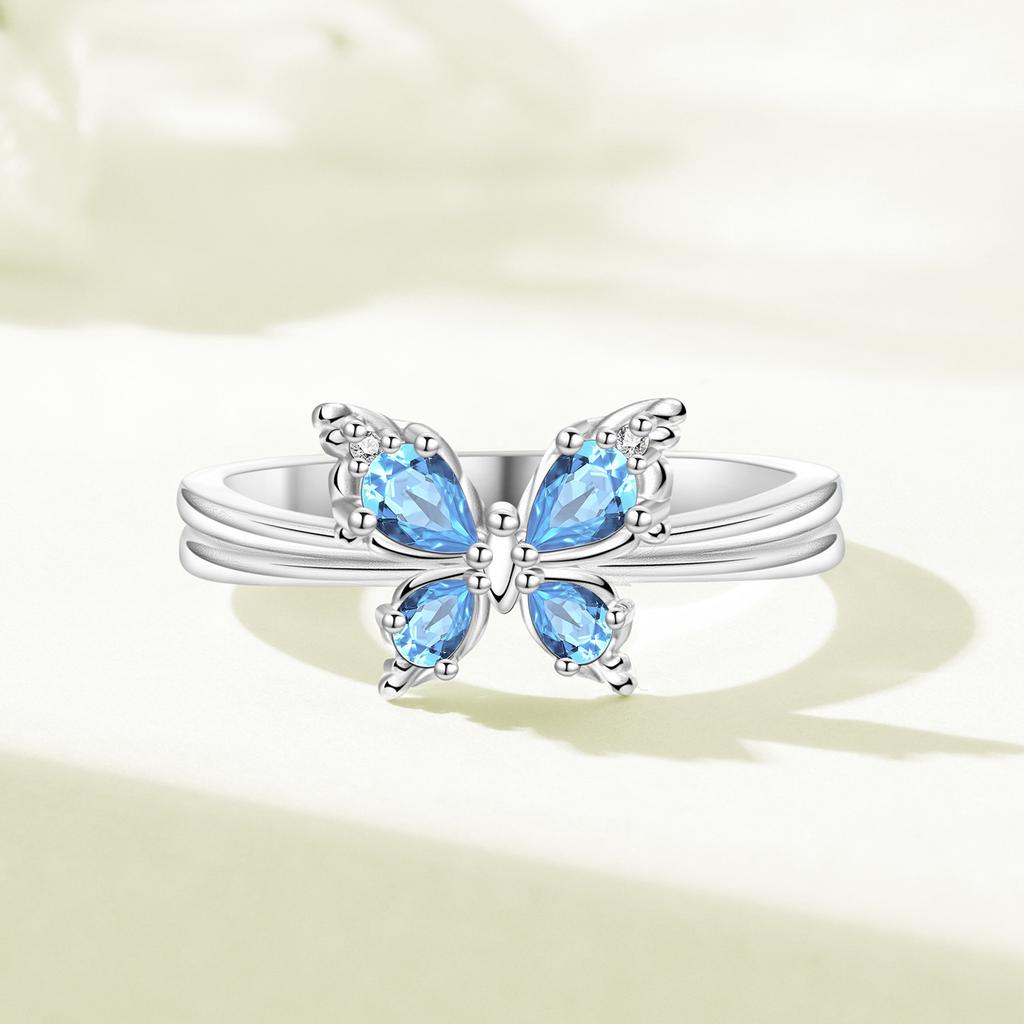 Copper Metal Authentic Original Blue Butterfly Flying Ring Women's Anniversary Perfect Gift Engagement Rings Designed For Women Mens High Quality
