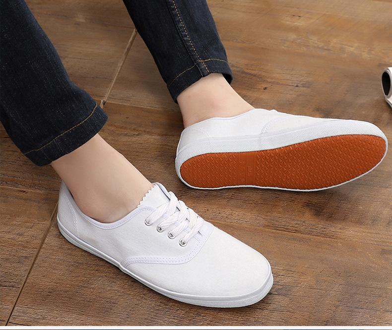 Lutai Unisex White Canvas Lace-Up Casual Gym & Work Shoes