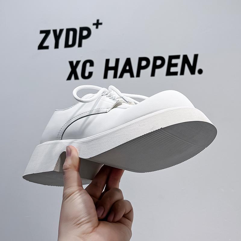 British style small leather shoes men's 2024 new spring and autumn soft leather platform loafers lace-up thick heel single shoes 9522-A