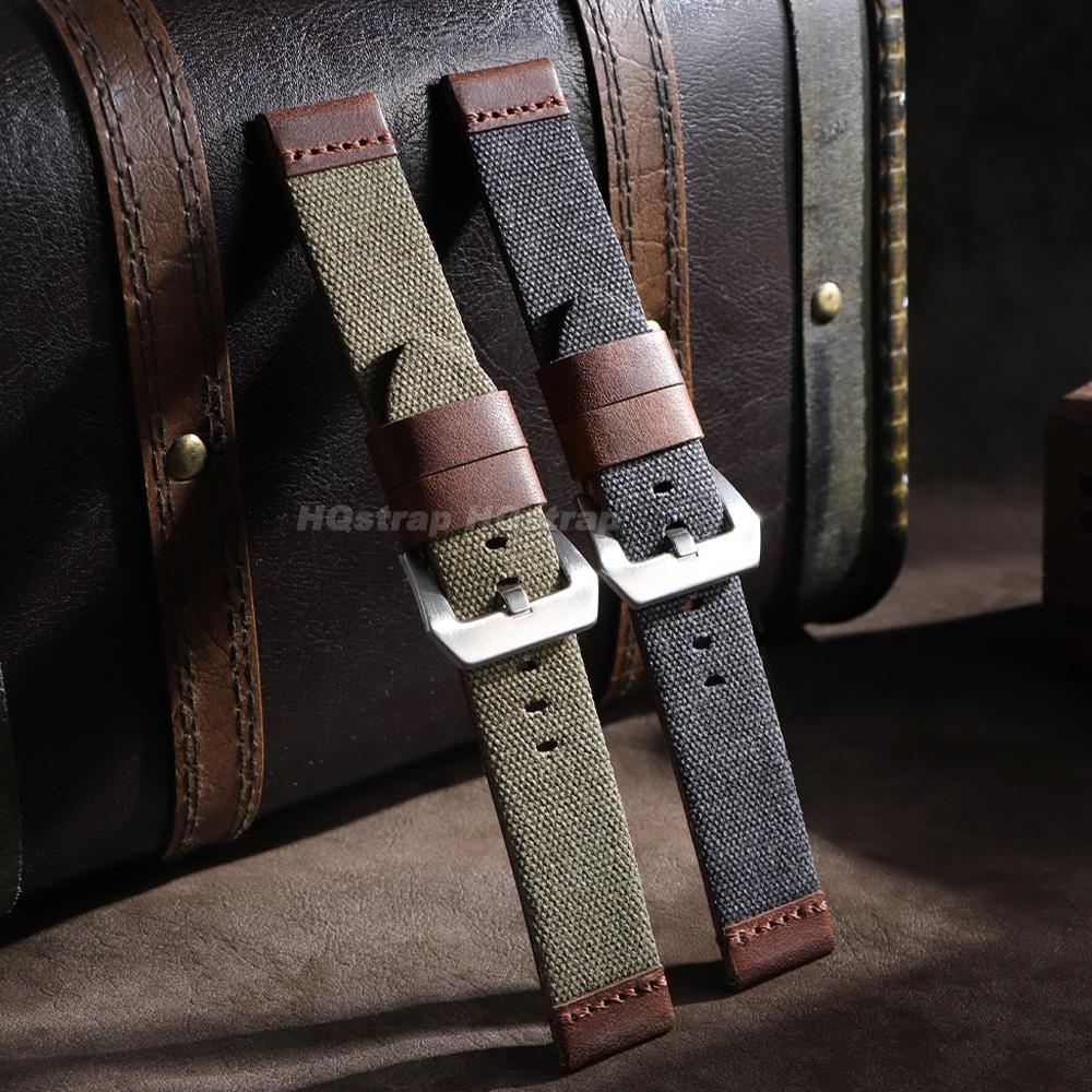 Handmade Nylon Leather Strap 20mm 22mm 24mm for Panerai for Omega Watchband Blue ArmyGreen Military Wristband Men Women Bracelet