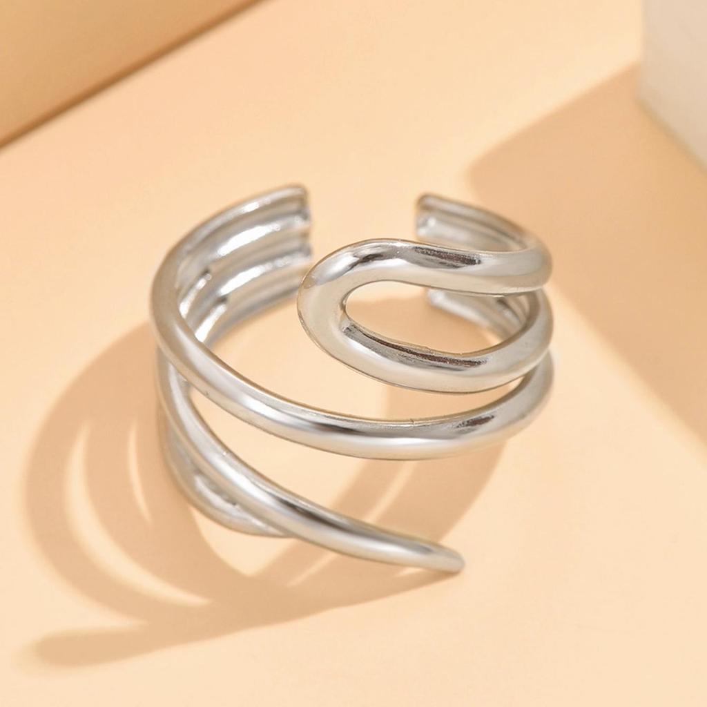 Cross-Border Artistic Irregular Line Design Stainless Steel Adjustable Index Finger Ring