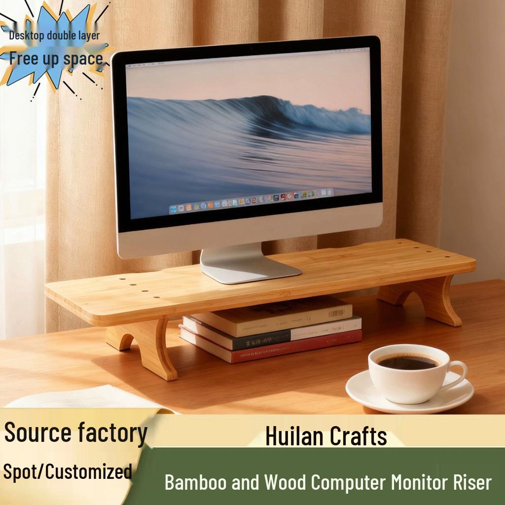 Adjustable Solid Wood Monitor Stand for Home and Office - Ergonomic Neck and Cervical Support with Desktop Storage. 65x20x10 cm
