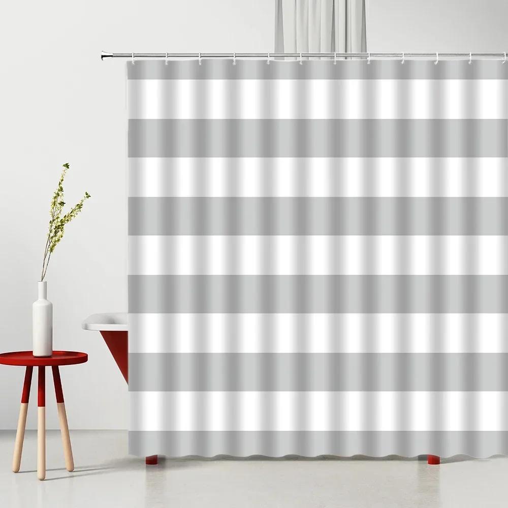 Nowoczesne Zasłony Prysznicowe z Geometrią 3D Zestaw Czerwony Pomarańczowy Szary Żółty Krata Tkanina Akcesoria Łazienkowe Czarne i Szare Zasłony Kąpielowe