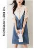 Plus Size Women's 2026 Summer Lace Patchwork Denim Dress - Light Luxury & Mature Style