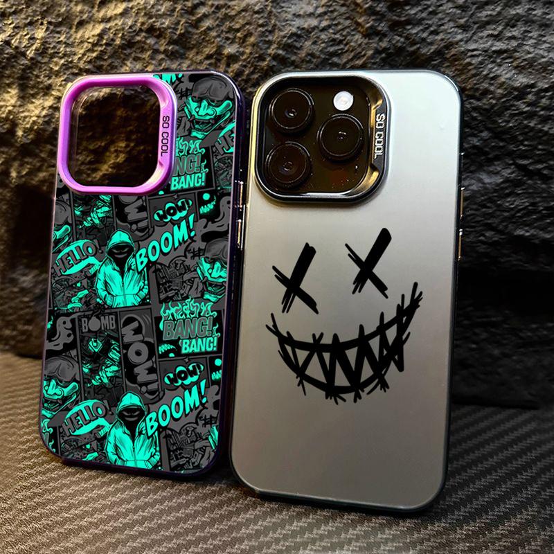 Black Comic Style Phone Case For iPhone 14 Pro Max Plus 16 15 11 12 13 Pro Max Mini X XS XR 7 8 Plus SE Shockproof Cover