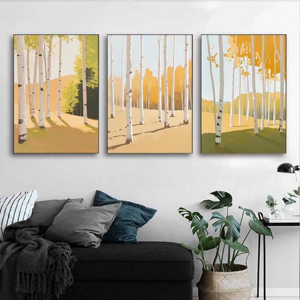 Minimalist Abstract Birch Tree Lush Wall Art Rustic Nature Canvas Printing Poster Living Room Bedroom Home Decor Gift
