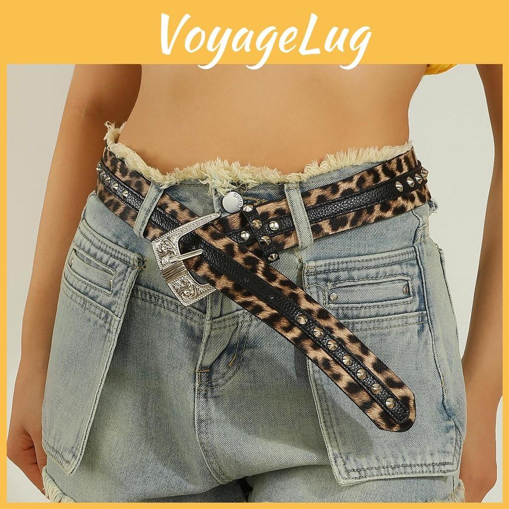 Leopard Fashion Print Pattern Rhinestone Metal Buckle Decoration Women Belt Wide