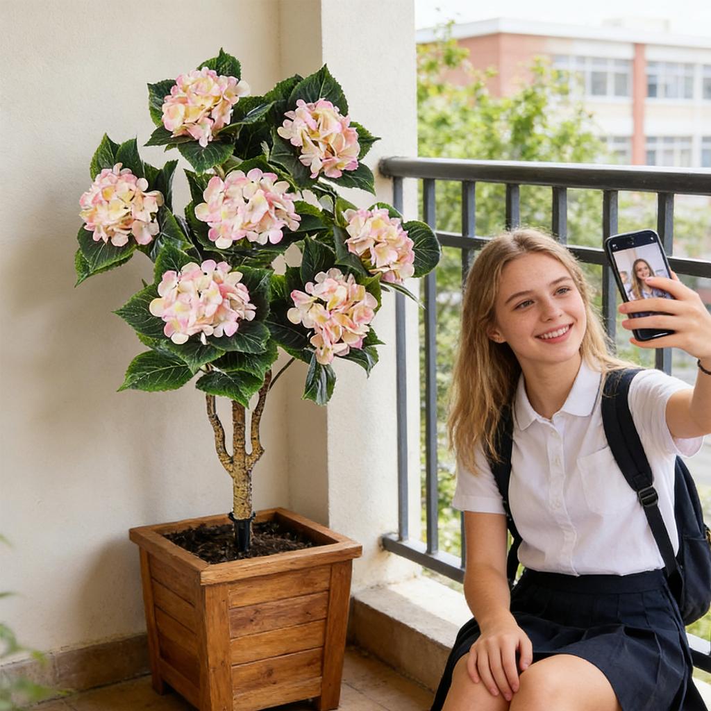 1pc3ft   Simulation Hydrangea Potted Plant Outdoor Garden Decoration Artificial Flower Tree Artificial Plant Ground Insert