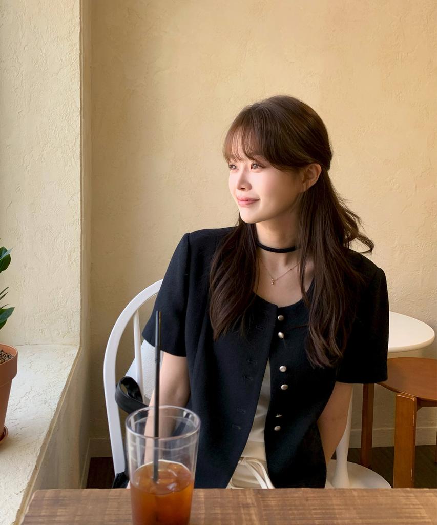 Mixxo Tweed Button Short Sleeve Jacket_Miwjkg55Pb