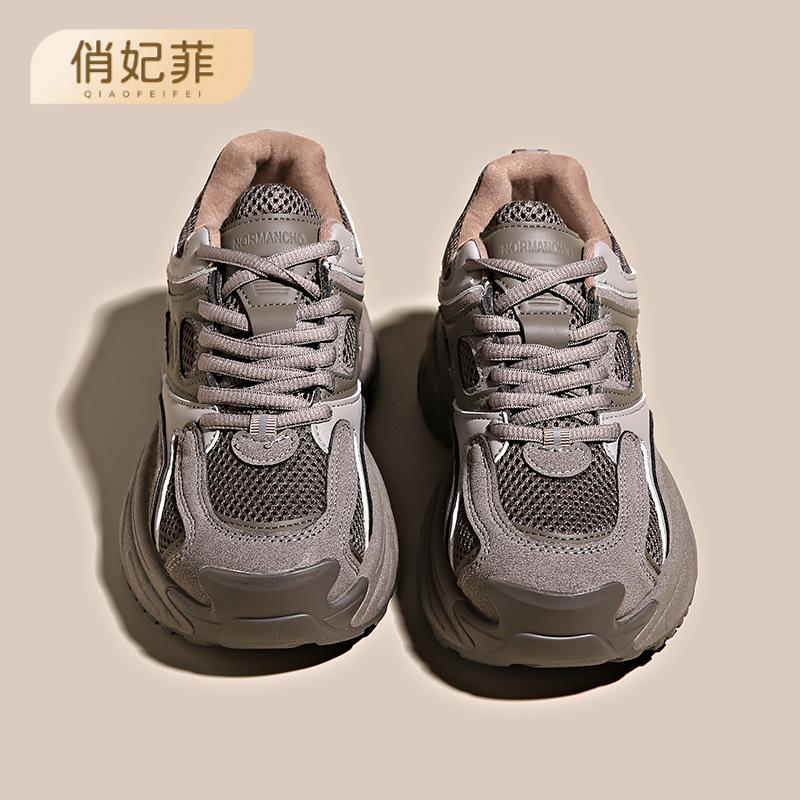 Factory custom sports shoes women's autumn thick-soled color matching dad shoes velvet lace-up casual shoes versatile running shoes women