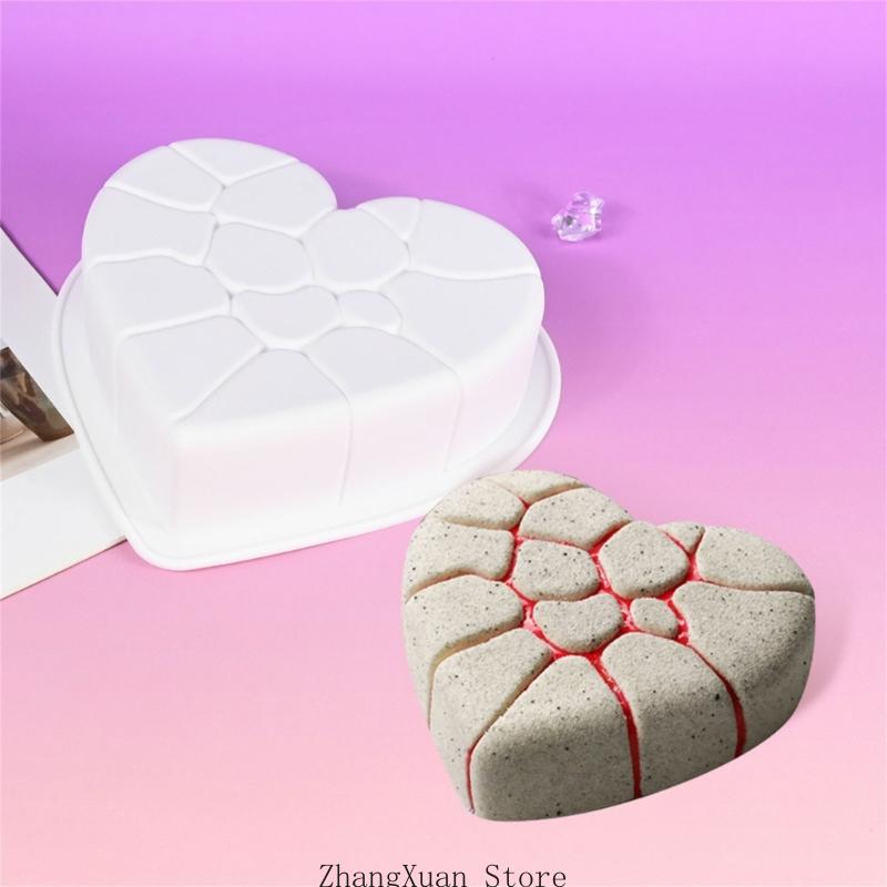 3XUF Crack Heart Silicone Molds Mousses Cake Mould Making Soap Molds