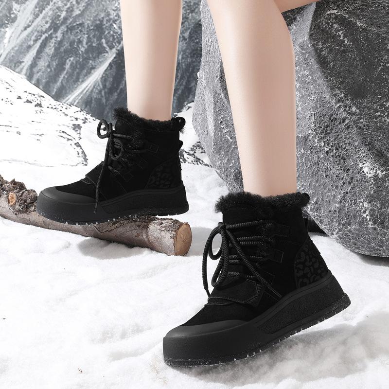 thick-soled snow boots women's winter velvet thickened warm cotton shoes medium tube heightening temperament short boots
