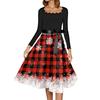 Women's Casual Fashion Christmas Print Square Neck Vintage Dress for Holiday Party