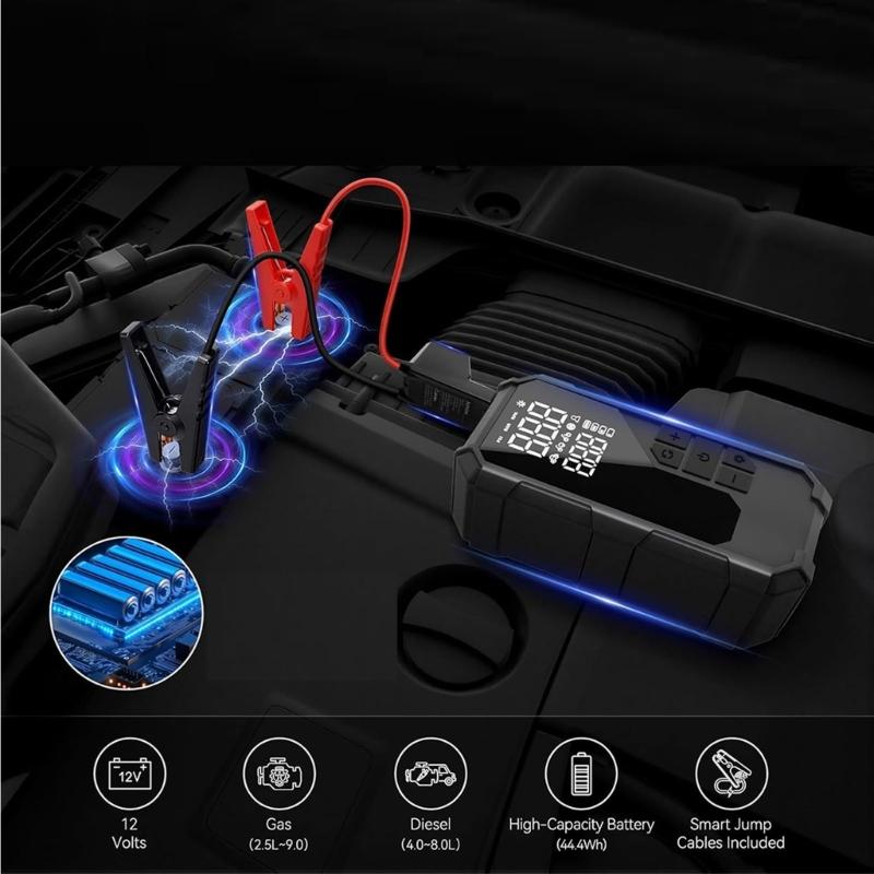 Portable Car Jump Starter with Air Compressor & LED LightJump Starter Power for 12V Vehicles Emergency Tire Inflation
