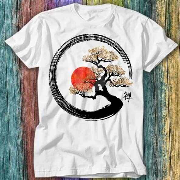Japanese Karate Luck Future Black Enso Circle Bonsai Tree T Shirt Top Tee 221