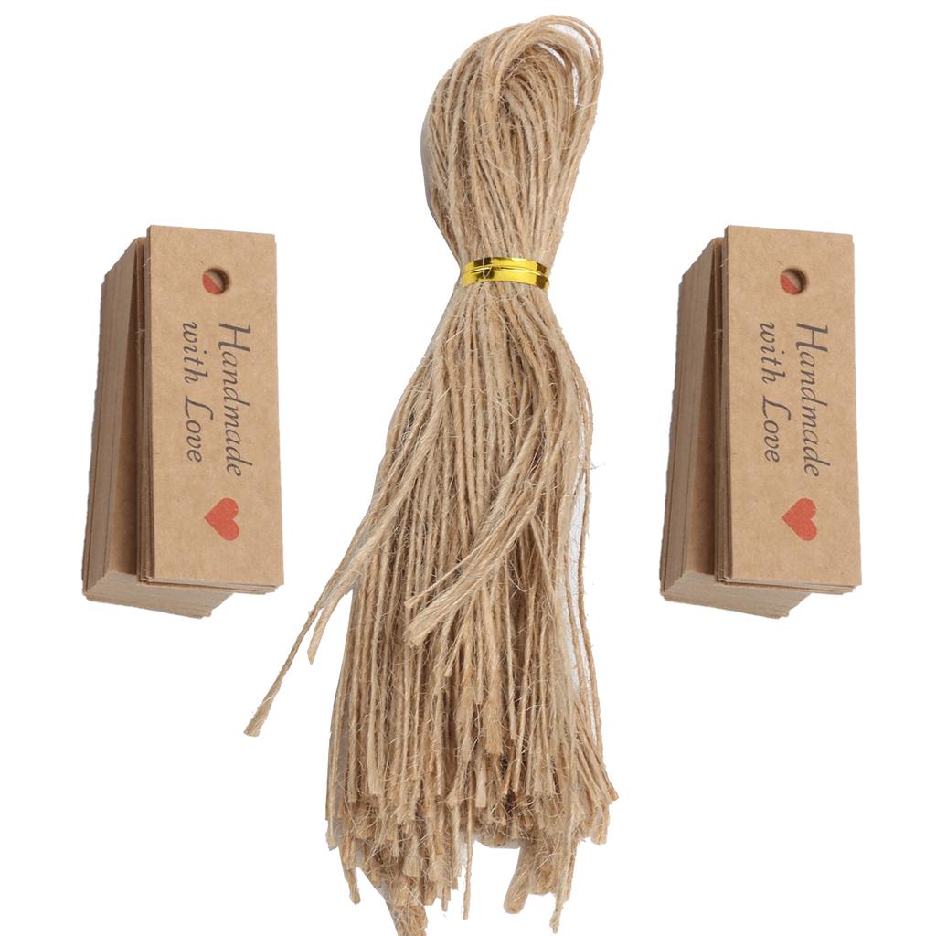 100Pcs Gift Tags Baking Gift Bag Kraft Paper Card Wedding Party Favors with Twine