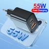 55W USB + USB-C QC3.0 Fast Charging PD Charger for iPhone 15 Plus 14 Pro Max Samsung  Xiaomi Realme Universal Wall Charger