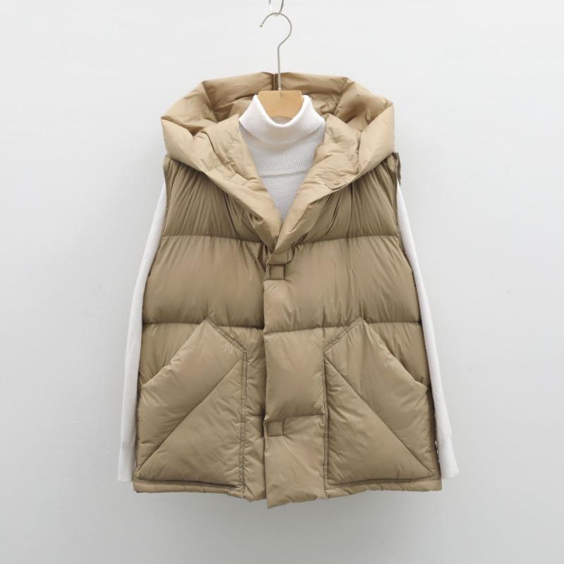 

Feather женский 90-пуховый жилет пуховик женский короткий утолщенный свободный с капюшоном белый утиный пуховый хлеб куртка M хаки