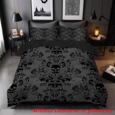 Halloween Thriller Atmosphere Black Skull Digital Printing 3D Quilt Cover, Bedding Home Textiles Three-Piece Set