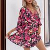 European & American Women's Summer 2023 Bestseller: Printed V-neck Dress with Three-quarter Sleeves