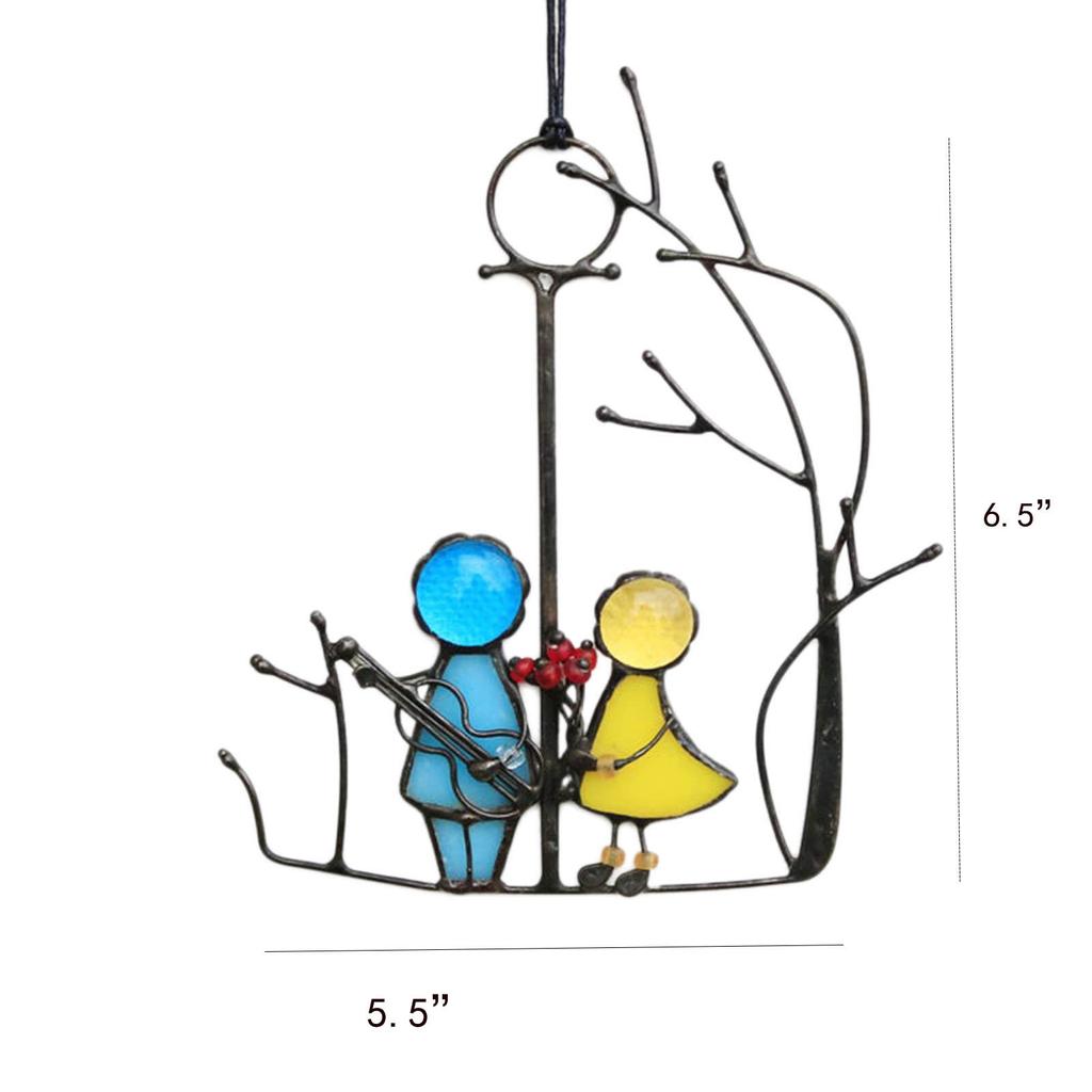Stained Glass Angels Couple Doll Window Hangings Sun Catcher Art Hanging Pendant Wall Door Decoration For Home Ornaments