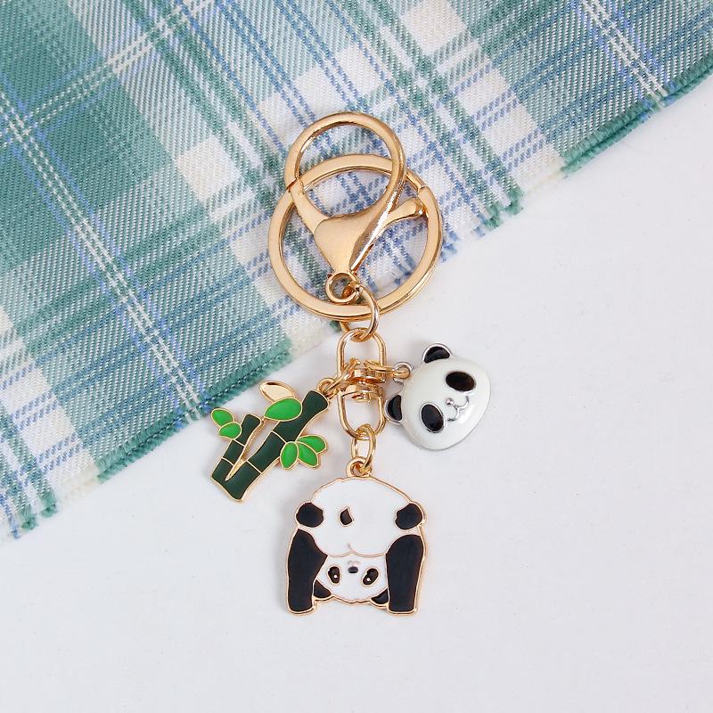 Panda Bamboo Cartoon Metal Keychain Pendant - Cute Alloy Accessory