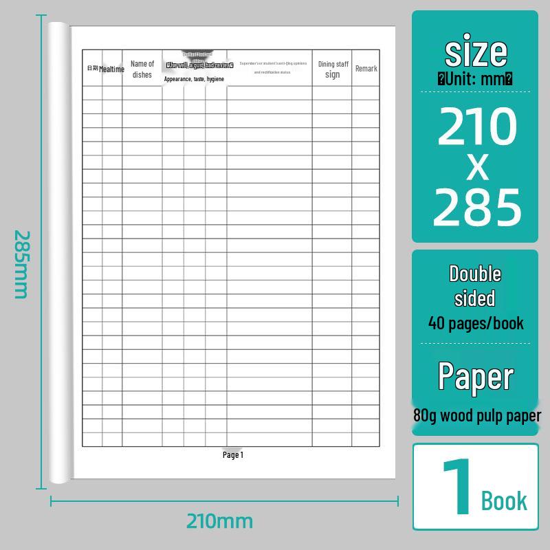 A4 Meal Record & Inspection Book for Schools and Kindergartens with Customizable Sample Retention Form