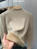Women's Fleece-Lined and Thickened Half-High Neck Base Layer Sweater for Winter Inner Wear with Integrated Fleece Fabric