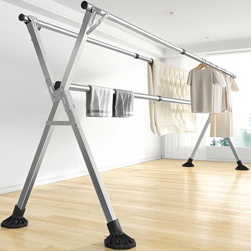 Extendable Clothes Drying Pole for Indoor and Outdoor Use, X-Shaped, Foldable, Heavy-Duty Capacity, Multi-Functional, Windproof, No Installation Requi