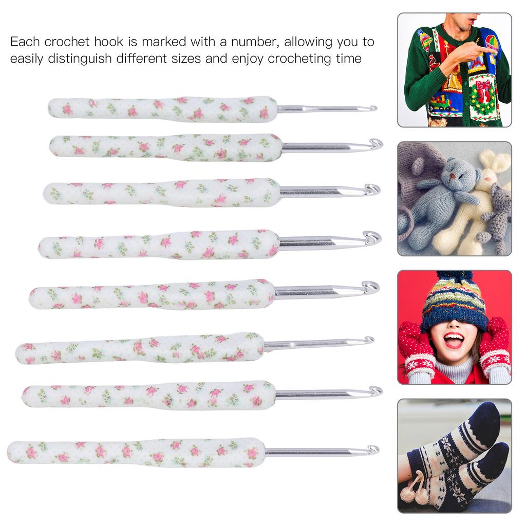 8pcs Crochet Hooks Ergonomic Design Comfortable Handle Easy Identification Compact Portable Knitting Supplies